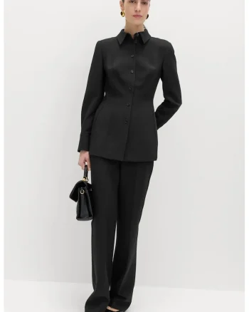 Pantaloni cu model uni si croiala bootcut, Negru