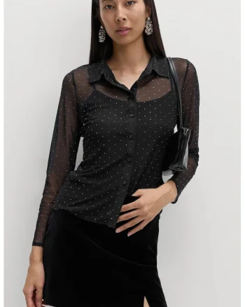 Camasa cu strasuri si top interior, Negru
