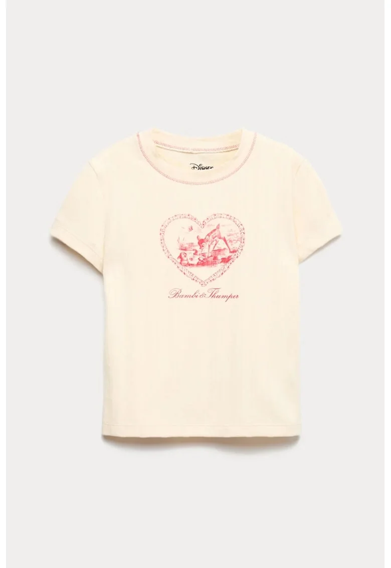 Tricou cu imprimeu Disney si Bambi, Alb fildes