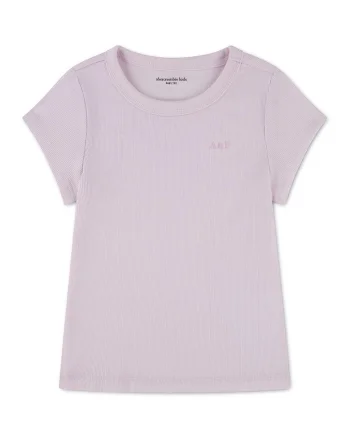 Tricou striat cu logo discret, Liliac prafuit