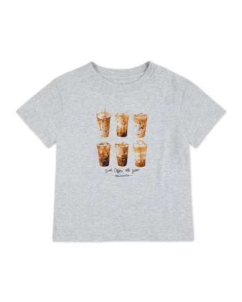 Tricou din amestec de bumbac cu imprimeu cafea, Maro scortisoara/Gri melange