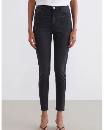Blugi skinny cu talie medie, Negru stins