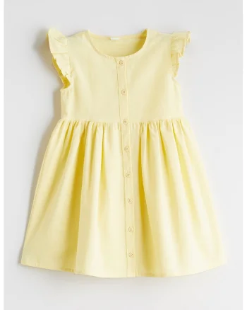 Rochie evazata cu maneci cu volane, Galben pai