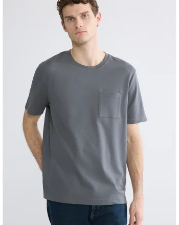 Tricou cu decolteu la baza gatului si buzunar pe piept, Gri inchis