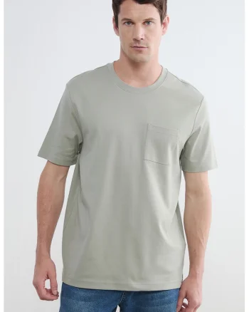 Tricou cu decolteu la baza gatului si buzunar pe piept, Verde sparanghel