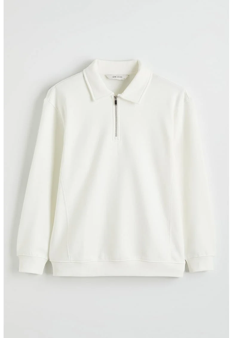 Bluza polo de trening cu fenta cu fermoar, Alb fildes