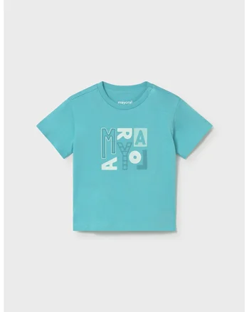 Tricou de bumbac cu imprimeu text, Alb/Turcoaz