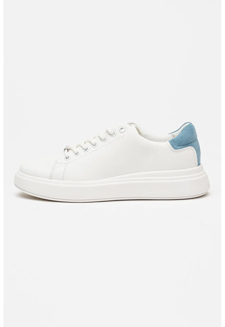 Pantofi sport din piele cu garnituri din piele intoarsa, Alb/Albastru