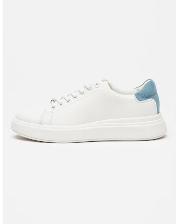 Pantofi sport din piele cu garnituri din piele intoarsa, Alb/Albastru