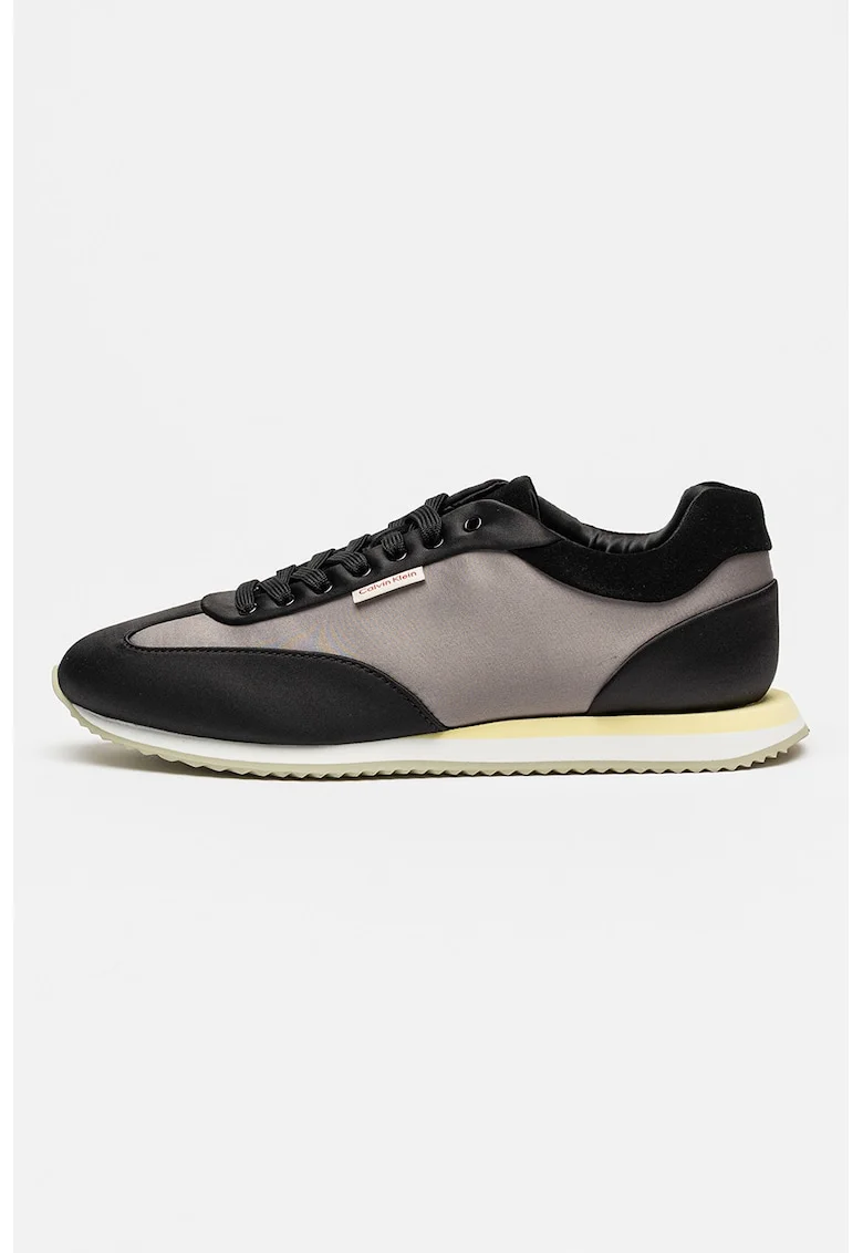 Pantofi sport cu talpa plata si model uni, Negru/Gri