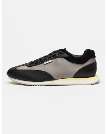 Pantofi sport cu talpa plata si model uni, Negru/Gri