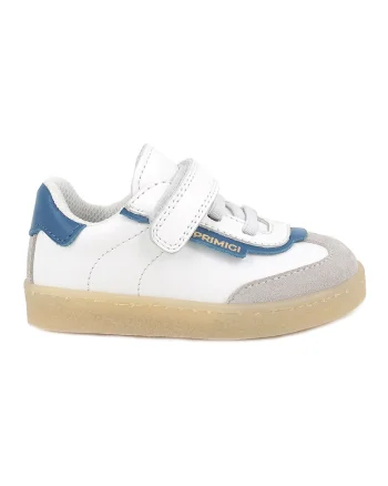 Pantofi sport din piele cu inchidere velcro si garnituri din piele intoarsa, Gri/Alb optic/Albastru