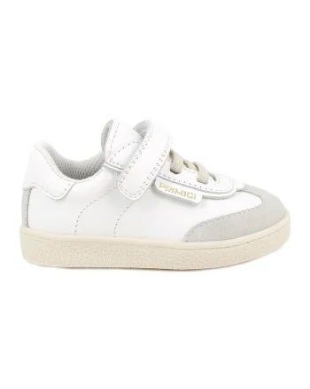 Pantofi sport din piele cu inchidere velcro si garnituri din piele intoarsa, Alb/Gri deschis