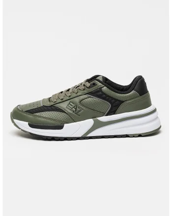 Pantofi sport din piele ecologica cu detalii logo, Verde/Negru