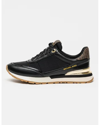 Pantofi sport din piele si material textil cu detalii logo Nova, Auriu/Negru/Maro