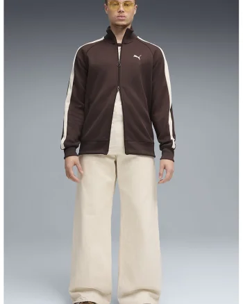 Bluza de trening regular-fit cu fermoar bidirectional T7 Always On, Maro inchis/Alb fildes