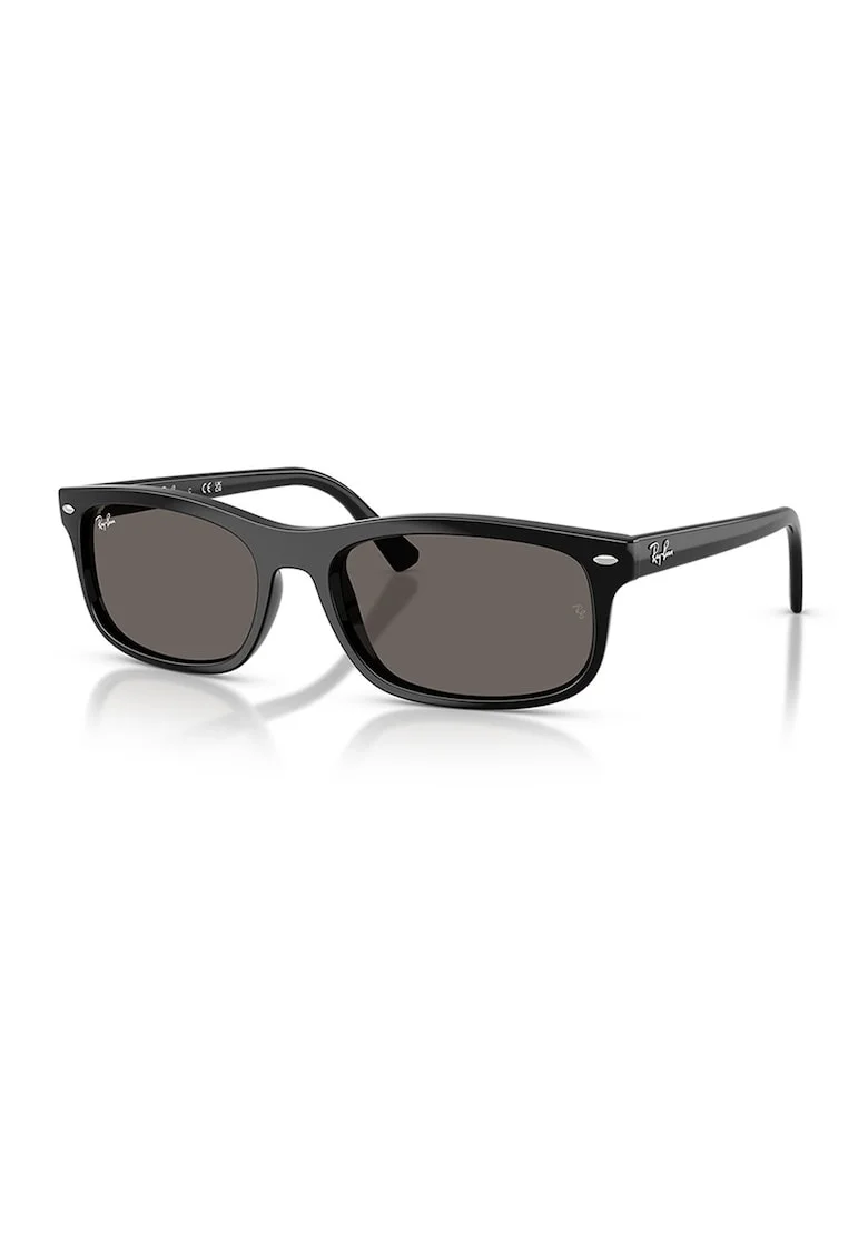 Ochelari de soare dreptunghiulari unisex cu logo, Negru