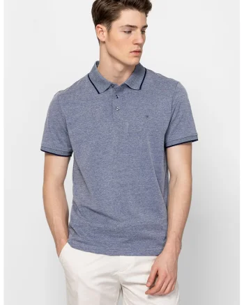 Tricou regular fit cu guler polo Dean, Albastru melange