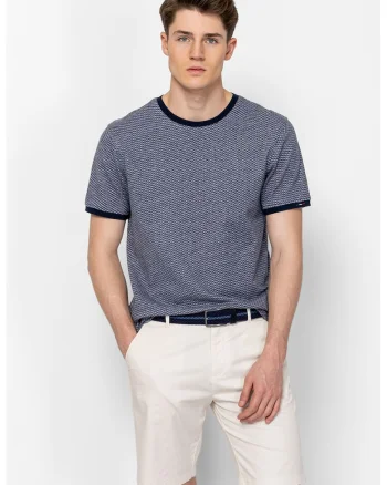 Tricou din bumbac cu decolteu la baza gatului Manifest, Alb/Bleumarin