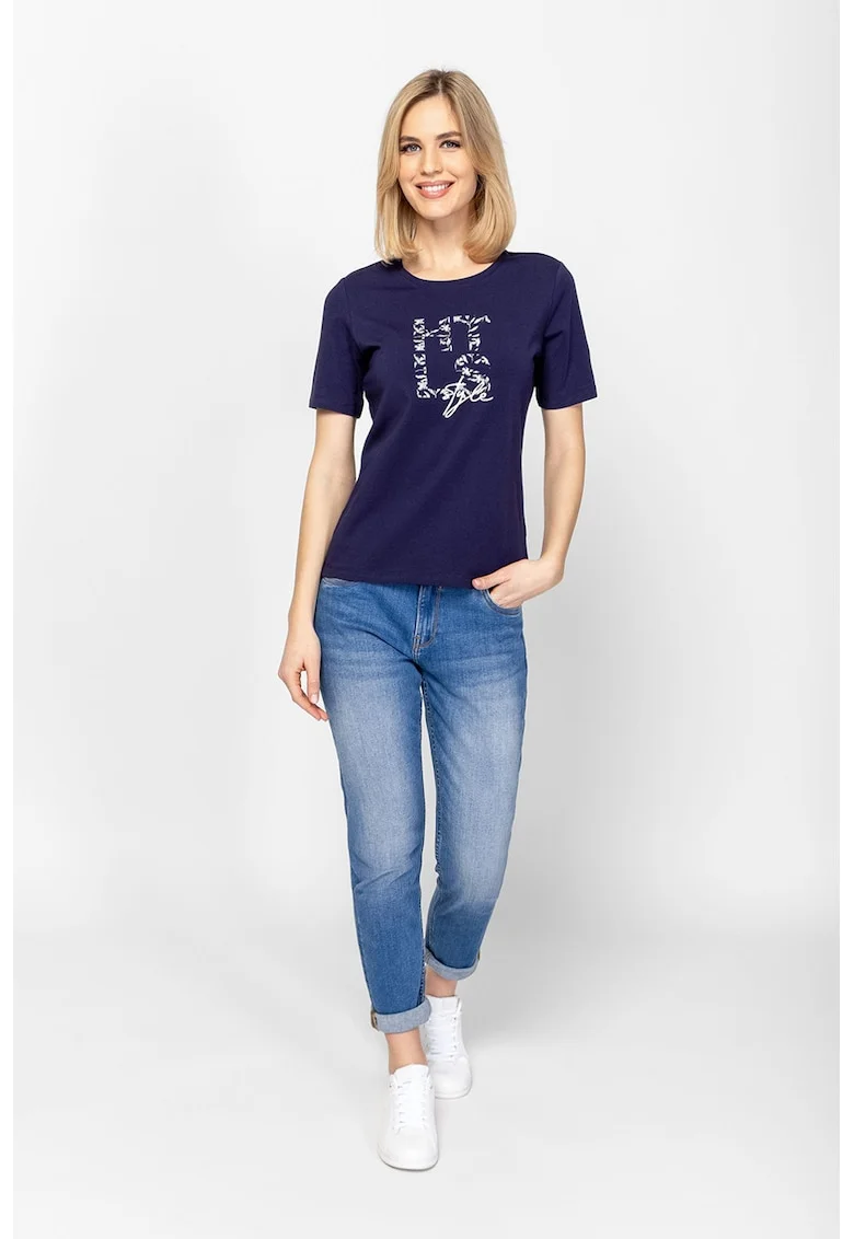 Tricou cu imprimeu logo Mertic, Alb/Albastru indigo