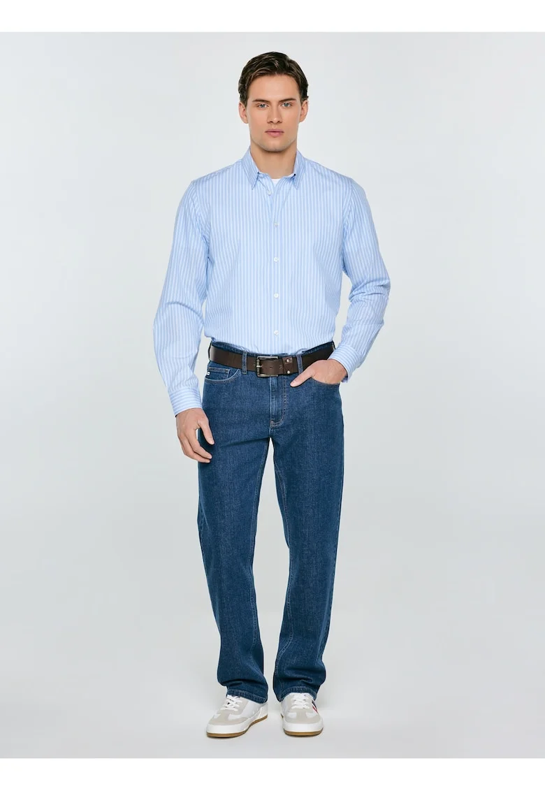 Camasa din bumbac cu model in dungi si guler clasic Gibinor