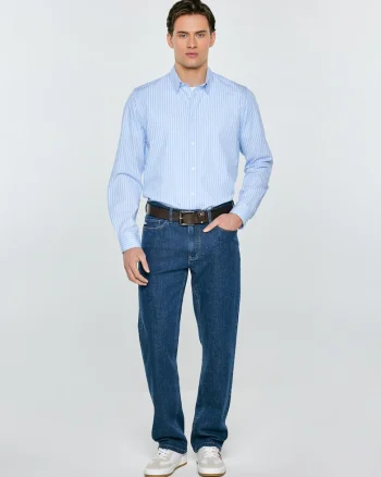 Camasa din bumbac cu model in dungi si guler clasic Gibinor