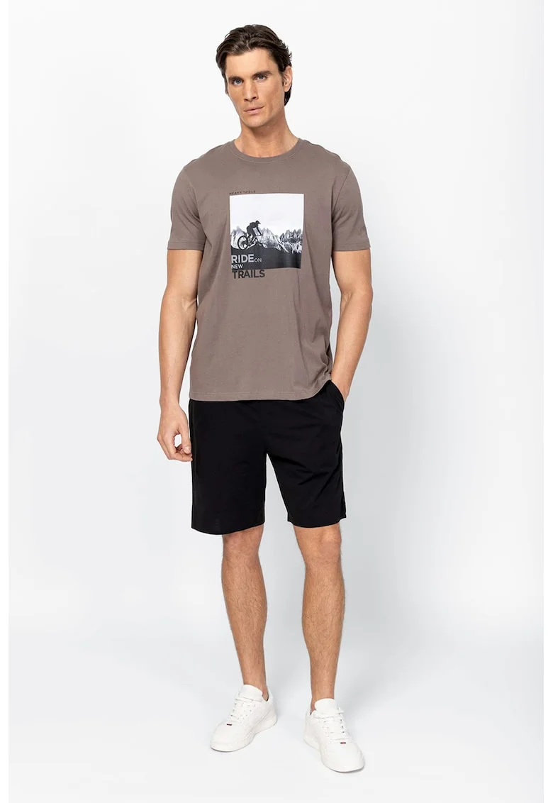 Tricou din bumbac cu imprimeu foto Magento, Alb/Negru/Maro taupe