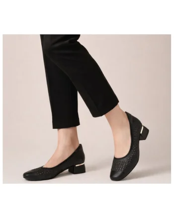 Pantofi eleganti, dama,  M480017A negru, piele naturala, toc, Negru
