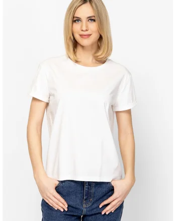 Tricou din bumbac cu decolteu rotund Mawla, Alb murdar