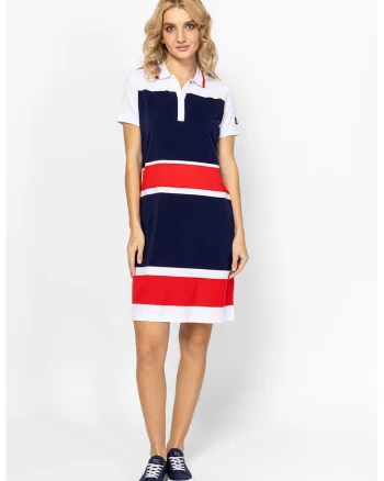 Rochie-camasa scurta Vecra, Alb/Rosu vermillion/Bleumarin