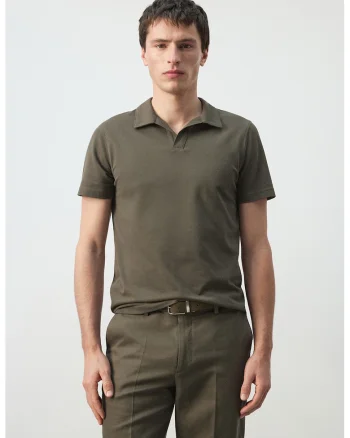 Tricou pique polo cu croiala slim-fit, Verde inchis