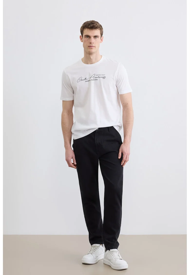Tricou regular fit cu decolteu la baza gatului, Negru/Alb optic