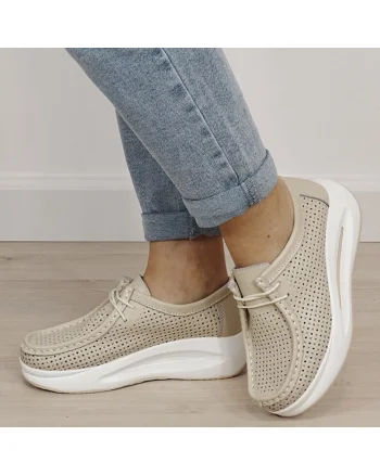 Sneakersi bej perforati din piele naturala 5129 M4 19322, Bej