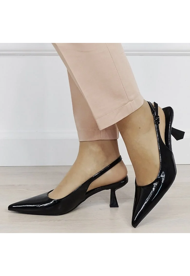 Pantofi negri de lac cu toc mic 5552 01 19562, Negru