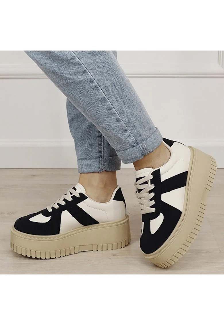 Sneakers bej/negru cu platforma 8979 M3 19394, Bej