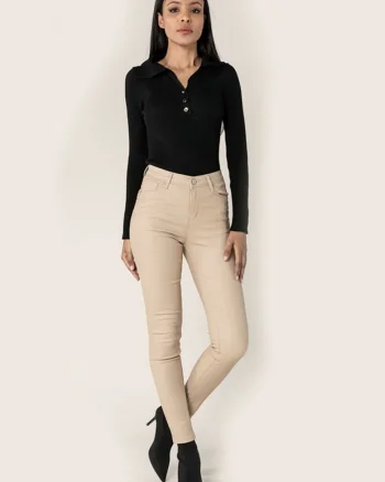 Pantaloni skinny din piele ecologica Bej LC001-2 M9 19618