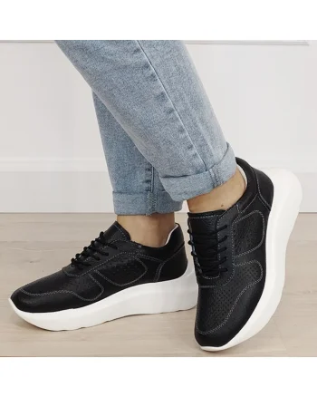 Sneakers negri piele naturala Veronica M4 19252, Negru