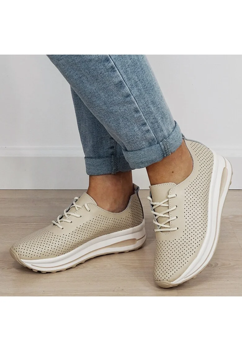 Sneakersi bej perforati din piele naturala 5122 M2 19255, Bej