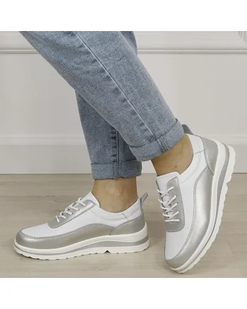 Sneakers albi/argintii din piele naturala 5090 M6 19279, Argintiu
