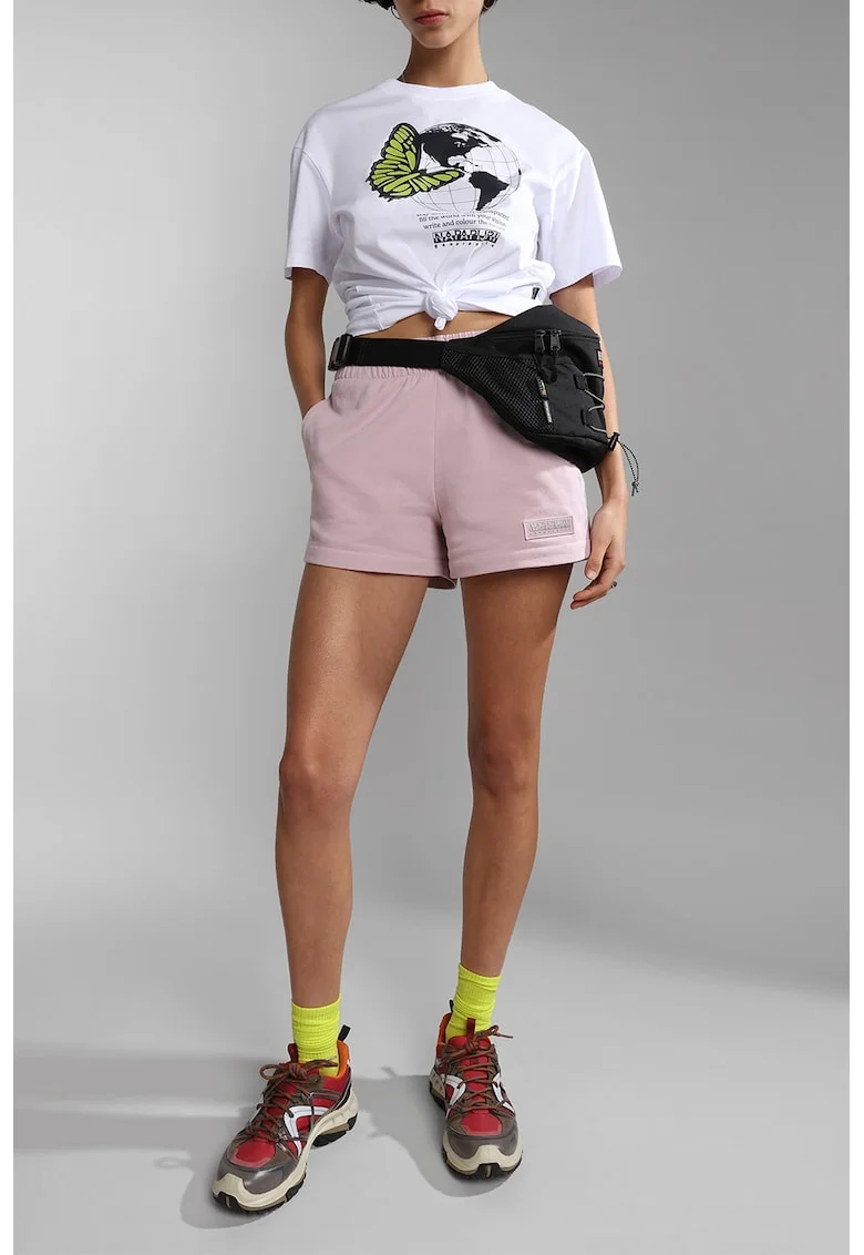 Pantaloni scurti sport cu buzunare laterale, Roz pastel