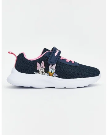 Pantofi sport cu velcro si sireturi elastice, Roz pastel/Bleumarin