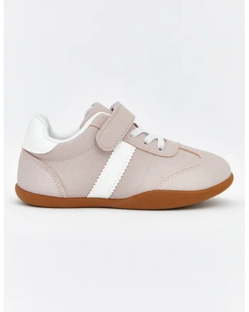 Pantofi sport din material textil cu velcro, Alb/Roz prafuit