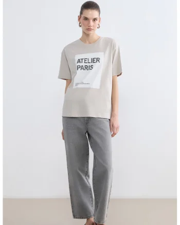 Tricou de bumbac cu imprimeu, Alb/Negru/Gri deschis