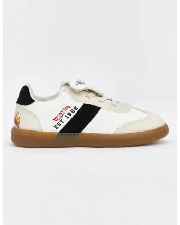 Pantofi sport low-cut de piele ecologica, Alb/Negru/Bej deschis