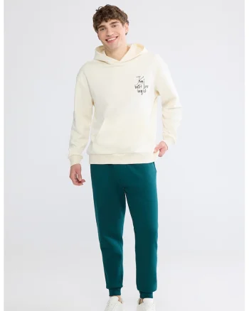 Pantaloni de trening cu model uni si talie elastica, Albastru petrol