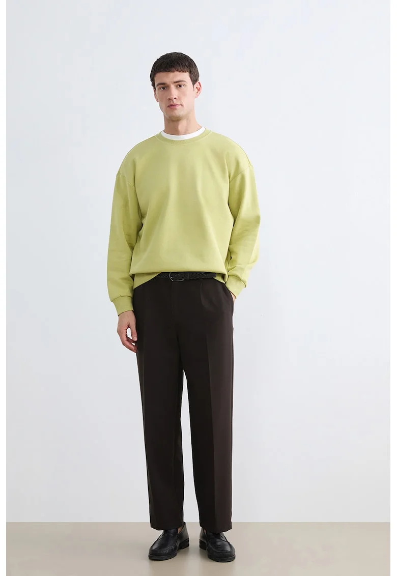 Bluza de trening din amestec de bumbac cu decolteu la baza gatului, Verde fistic