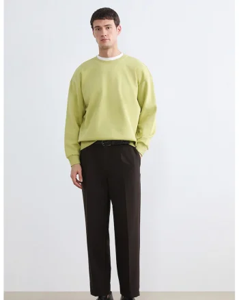 Bluza de trening din amestec de bumbac cu decolteu la baza gatului, Verde fistic