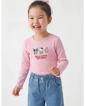 Bluza cu broderie cu Hello Kitty, Rosu/Negru/Roz deschis