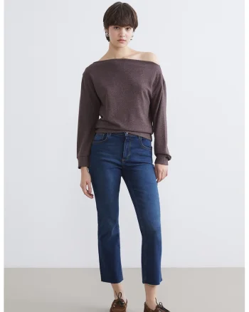 Bluza cu decolteu pe un umar, Maro cognac