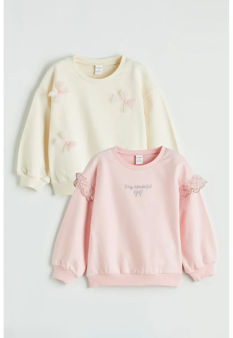 Set de bluze de trening lejere - 2 piese, Roz pastel/Crem